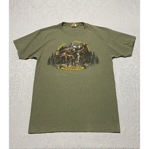 Eco Mountain Yellowstone National Park Graphic T-Shirt Mens Large Green Made USA